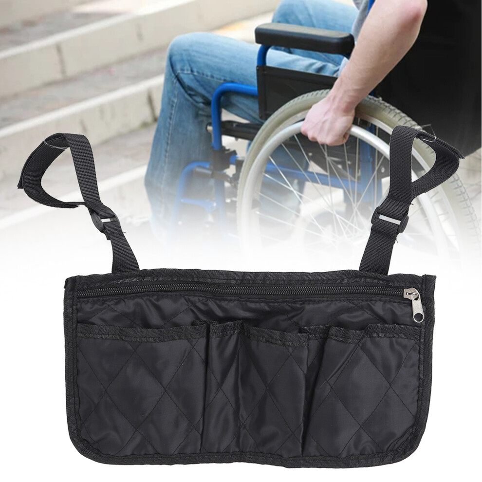 Black Waterproof Wheelchair Armrest Bag: Convenient Storage Solution