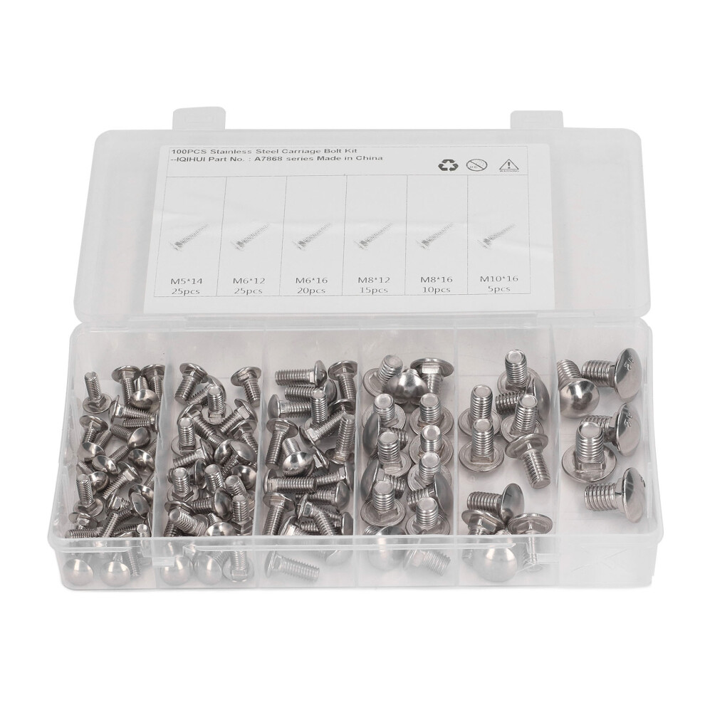 100Pcs 304 Stainless Steel Cap Head Square Neck Bolt Screw Carriage Nuts 8781332286196