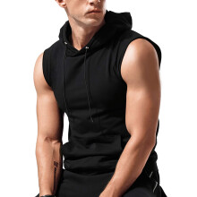 Herren Kapuzenärmelose Tanktop 2XL Schwarz Kordelzug Freizeit Sport
