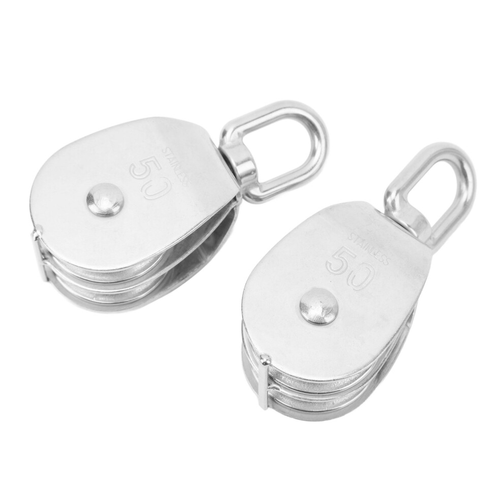400Kg Load Capacity M50 Double Pulleys Stainless Steel 2Pcs For Lifting 7891332302145