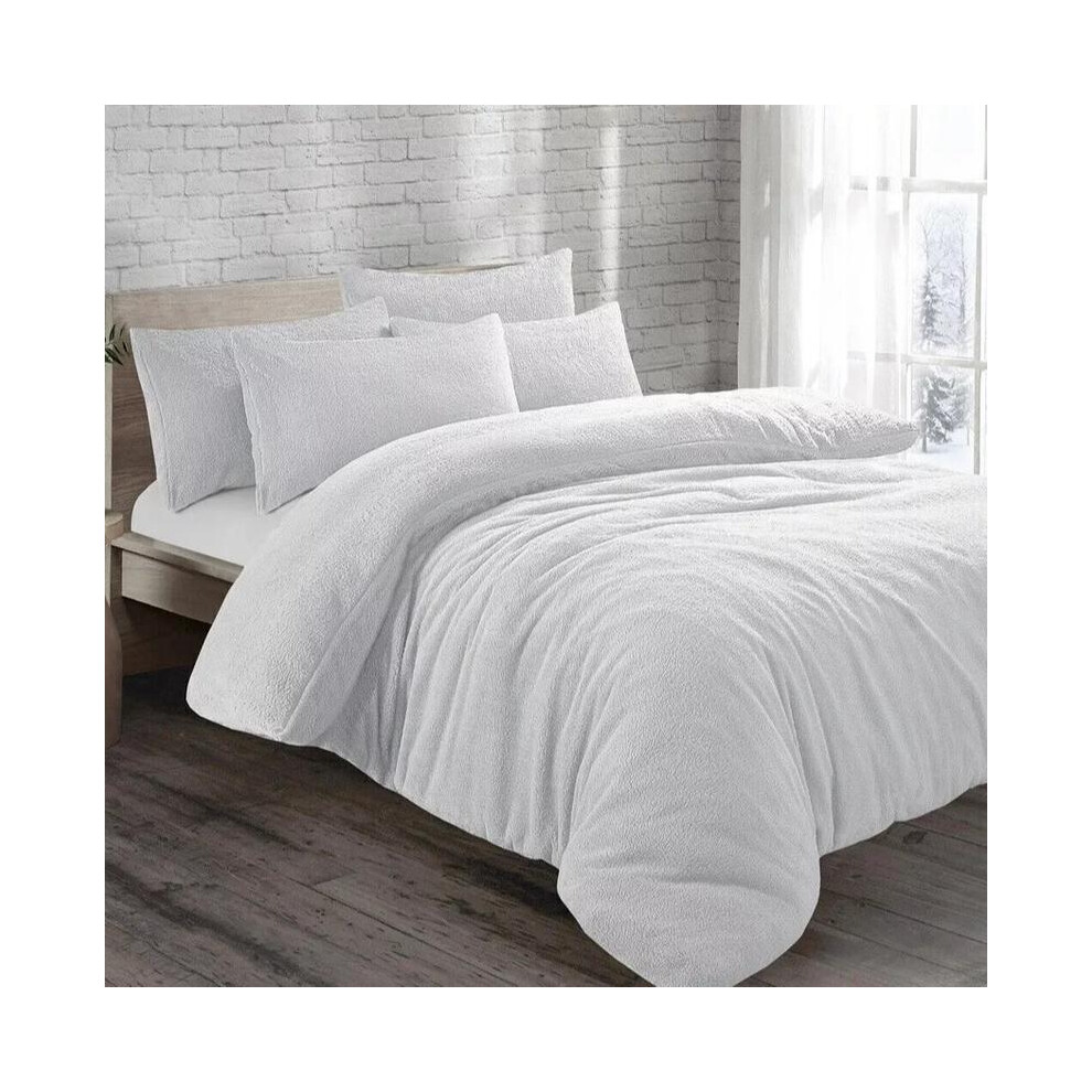 (White, Double) New Soft Teddy Fleece Duvet Quilt Cover Bedding Set with 2 Pillow Cases Cosy bedding All Sizes-image-OPC-PJBCSK2-NEW