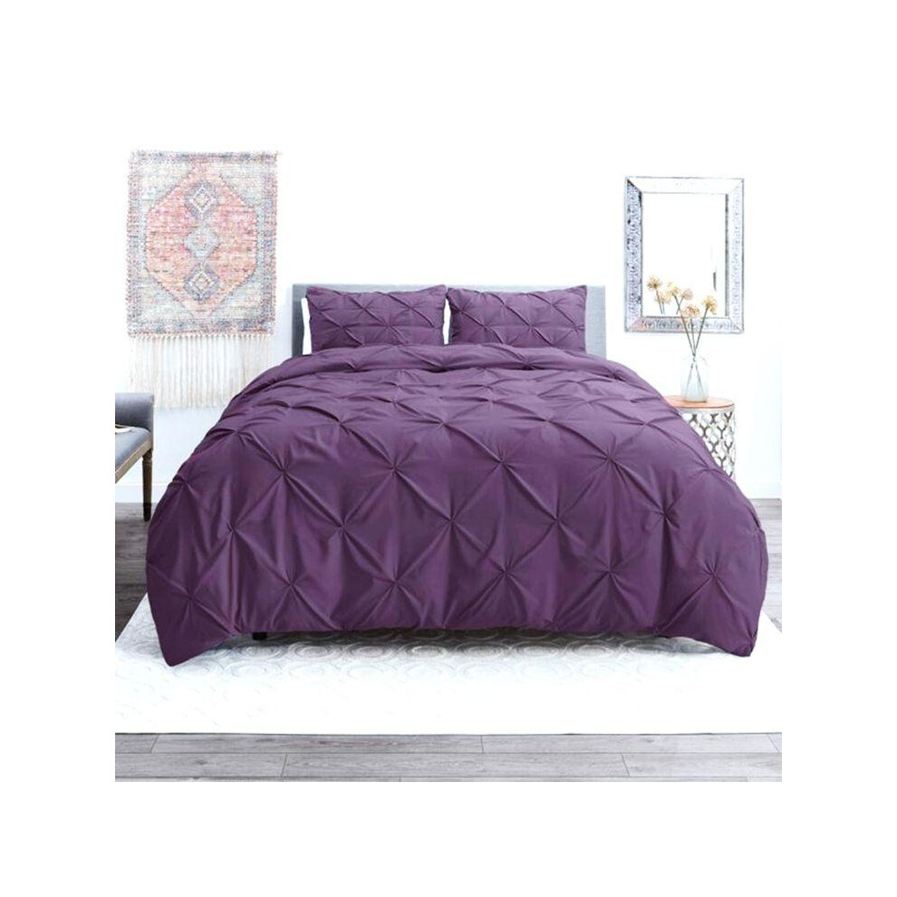 (Plum, Single) Luxury Hotel Quality Pintuck Duvet Set Soft Comfy Bedding Set with pillowcase Single Double King Super King Bed Size-image-OPC-PJBCSMX-NEW