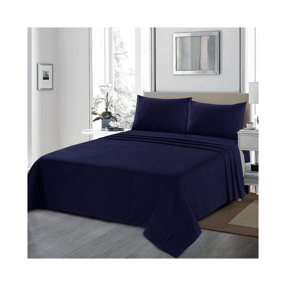(Navy , Single ) Thermal Flannelette  100% Soft Brushed Cotton Fitted Sheet 32cm Extra Deep for Best Winter Night Sleeps-image-OPC-PJBCTWT-NEW