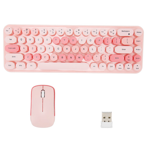 Wireless Retro Pink Keyboard Mouse Combo 68 Keycaps 3 DPI Adjust 1