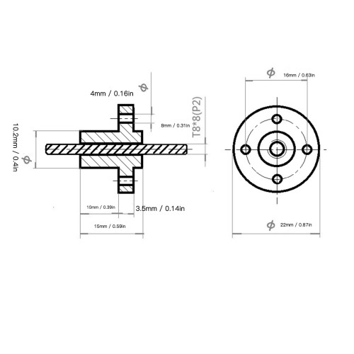 5-Set T8x8 Gewindespindel-Kit: Messingmutter, Edelstahl-Schraube 1