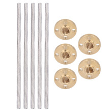 5-Set T8x8 Gewindespindel-Kit: Messingmutter, Edelstahl-Schraube