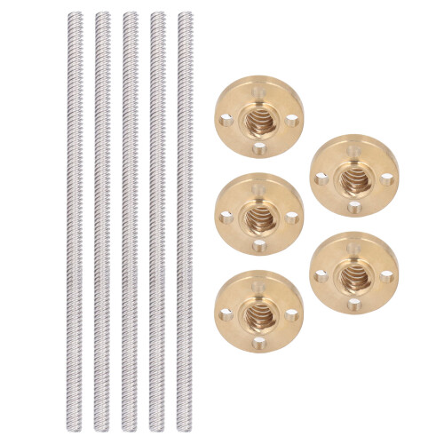 5-Set T8x8 Gewindespindel-Kit: Messingmutter, Edelstahl-Schraube