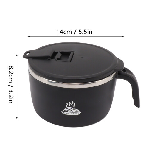 Double Layer 900ml Noodles Bowl Black - Insulated & Multi-Functional 1