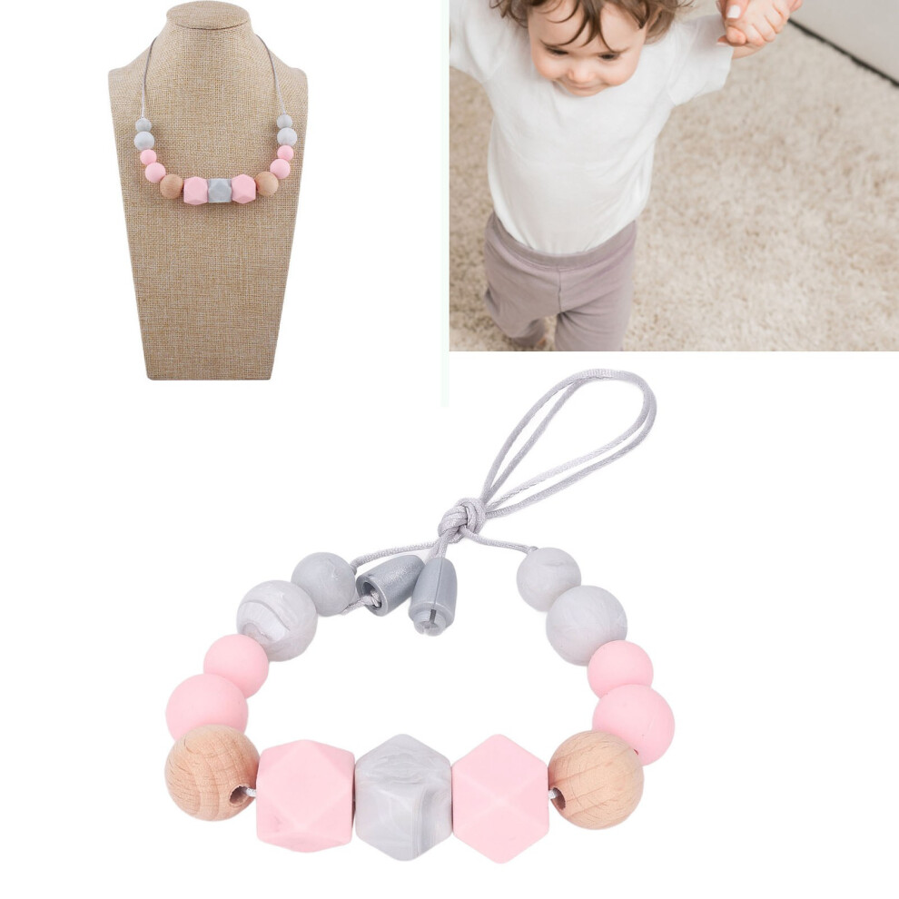 Bright Baby Teething Necklace Soft Silicone Beaded Teething Toy Pink