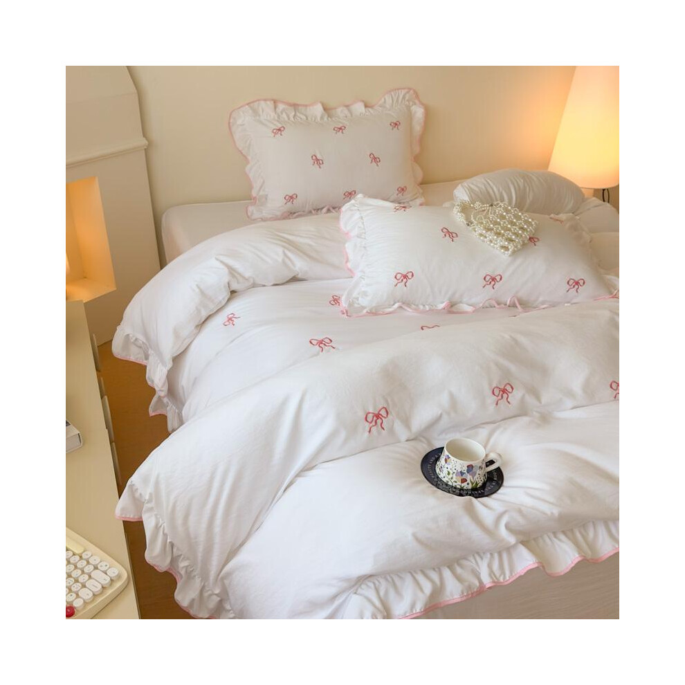 (Xiaoxiangfeng Baibai, EU Single: 1 Duvet Cover & 2 Pillowcases) Bow Print Ruffled Bedding Set,3 Counts/set Including 1 Duvet Cover & 2 Pillowcases wi-image-OPC-PJBD5MR-NEW