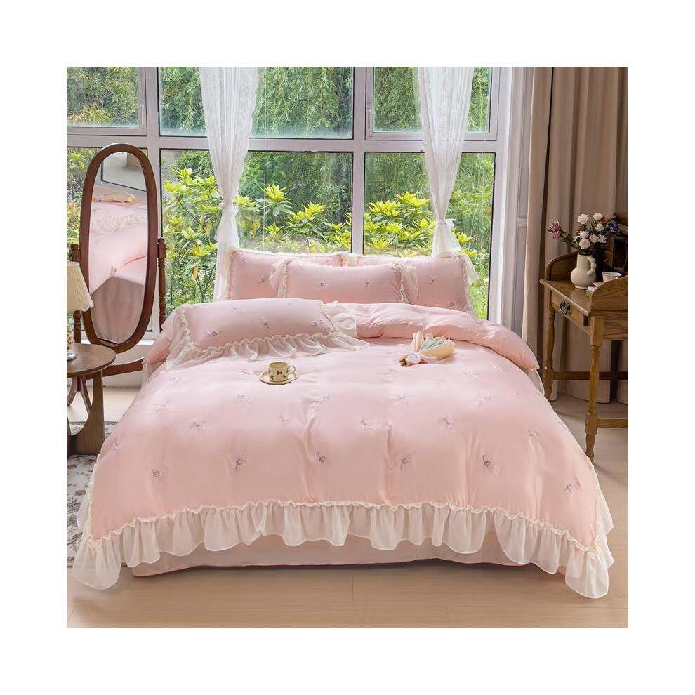(Baby Pink, AE-Queen) Rose Embroidery Duvet Cover Set, 1 Count Duvet Cover & 2 Counts Pillowcase without Filler, Soft Comfortable Bedding Set for Home-image-OPC-PJBD5NZ-NEW