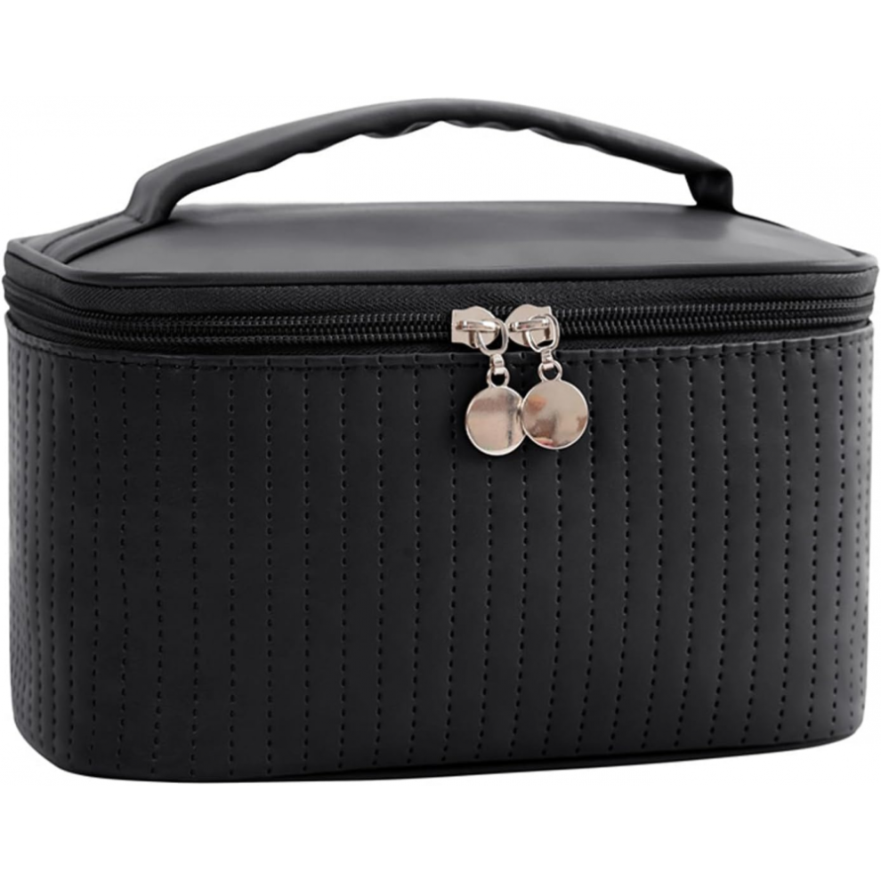 Black (Black)Large Capacity Travel Cosmetic Bag Multifunction Pu Makeup Bags Portable Toiletry Organizer For Women Girls