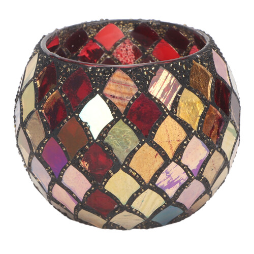 Red Mosaic Glass Tea Light Holder for Romantic Decor, Handmade 1
