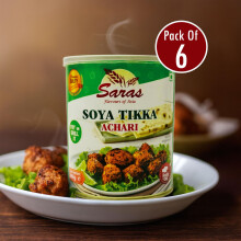 Saras Soya Tikka Achari 850g (Pack of 6) | Ready-to-Cook Flavoured Vegetarian Protein Snack