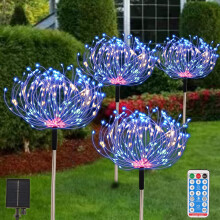 (Multi-color) Solar Garden Lights Outdoor 4 Pack 480 LED Firework Path Lights Solar Powered Starburst Fairy Lights Waterproof 8 Lighting Modes with Remote Control