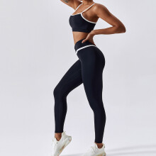 2-teiliges Yoga-Set Color-Block Schwarz 14/XL