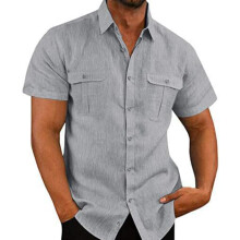 Herren Button-Down Kurzarm-Hemd grau XXXL, zwei Brusttaschen