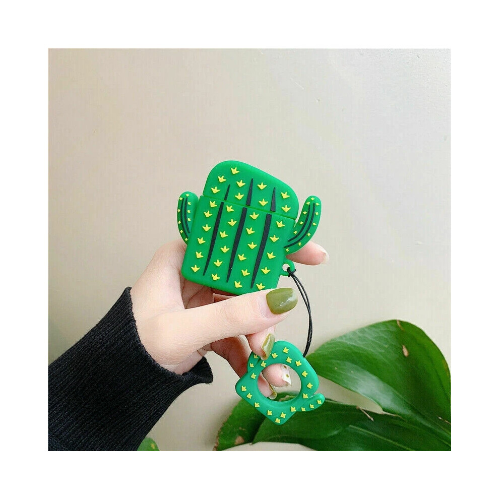 (Cactus) 3D Cute Cartoon Silicone Protective Case Cover For Airpod Airpods 1 2 Keychain 4069369119385