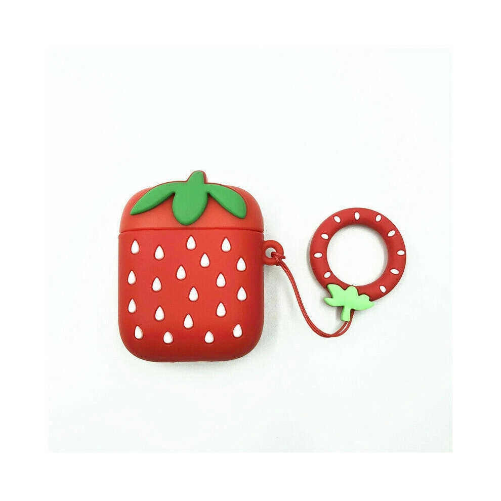(Strawberry B) 3D Cute Cartoon Silicone Protective Case Cover For Airpod Airpods 1 2 Keychain New 4069369119545