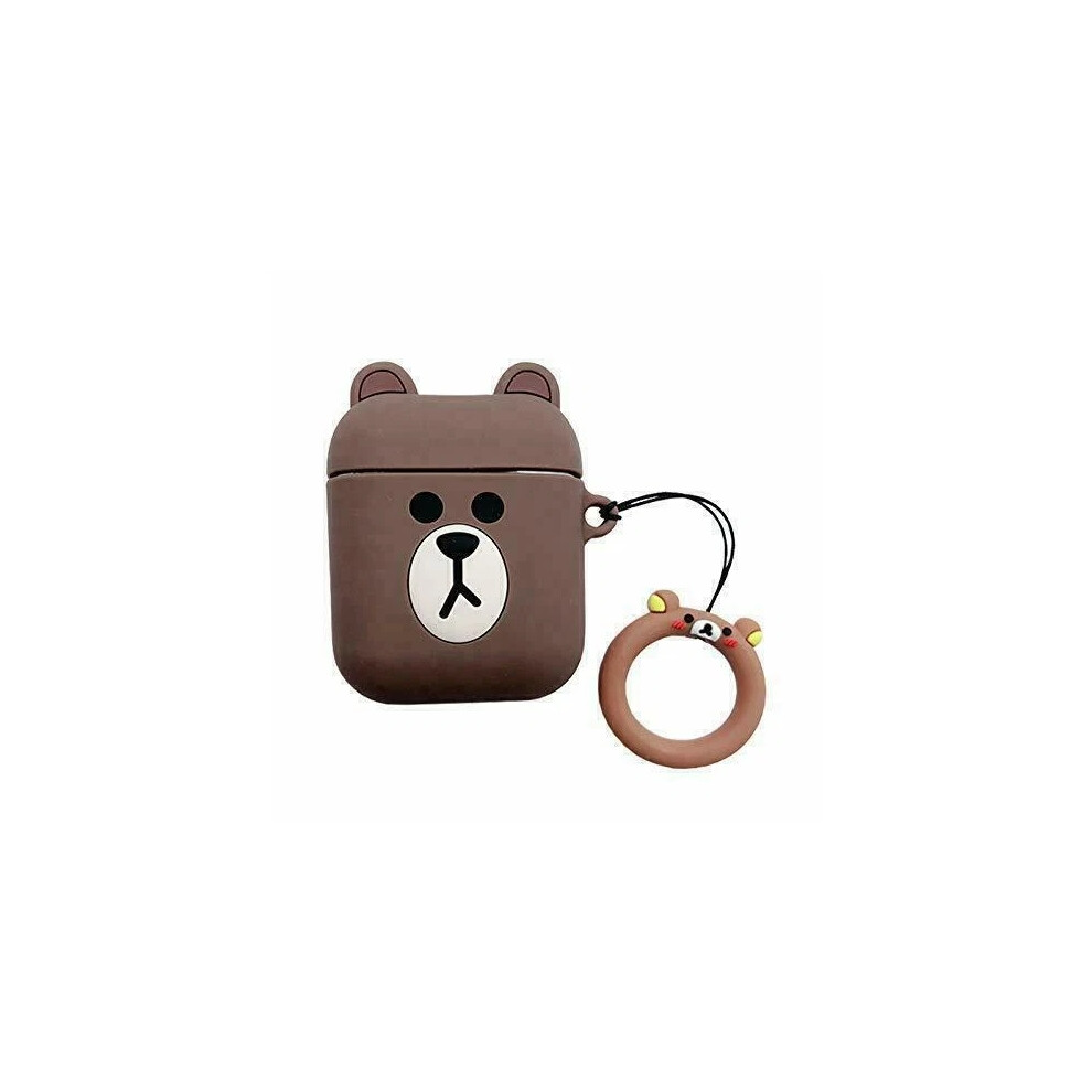 ( Bear) 3D Cute Cartoon Silicone Protective Case Cover For Airpod Airpods 1 2 Keychain Hot Brown 4069369119576