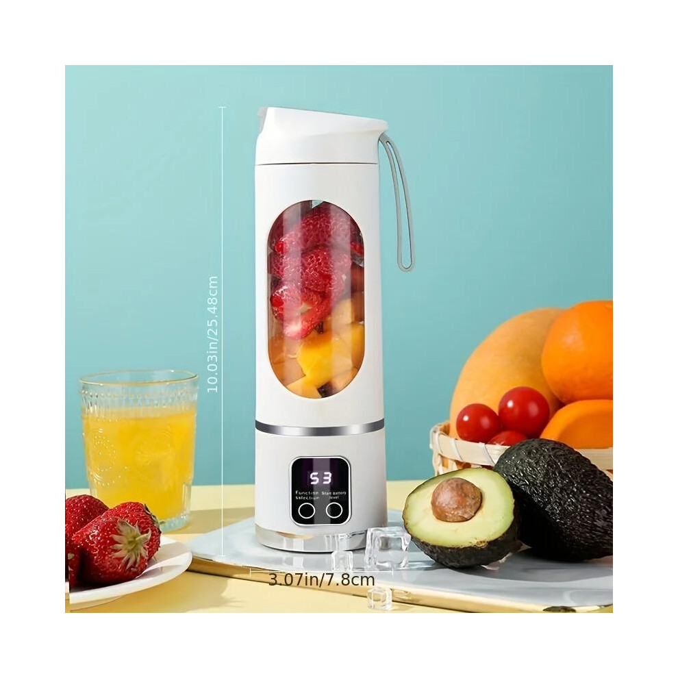 (WHITE) 450ml Portable Juicer with LED Digital Display USB Charging Outdoor Juicing Cup Home Multifunctional 12-Blade Blender 1500mAh-image-OPC-PJBDCRF-NEW