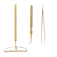 3-teiliges Gold-Lash-Lift-Werkzeugset mit Spiegel 50x165mm