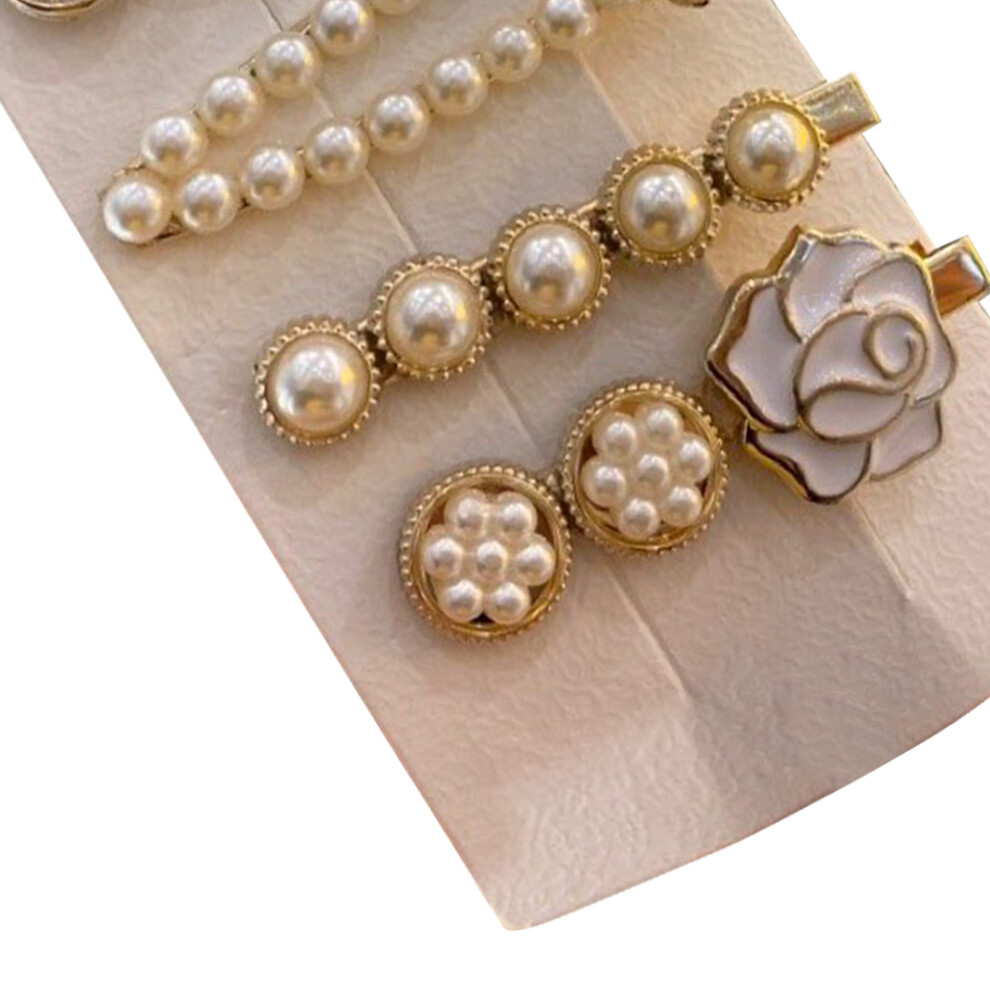 Unisex White Fashionable Pearl & Crystal Hairpin Set 10Pcs For Various Occasions