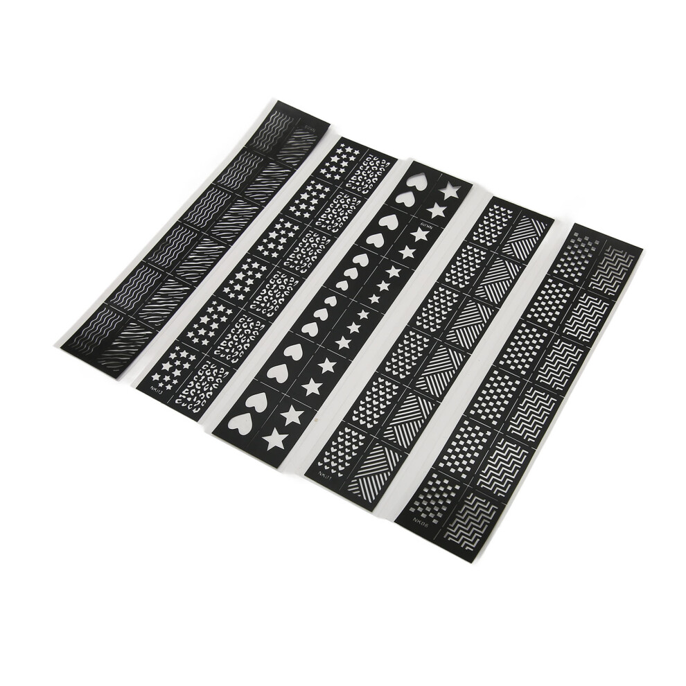 UV Gel Acrylic Nail Stencils - 5 Assorted Pattern Templates Included