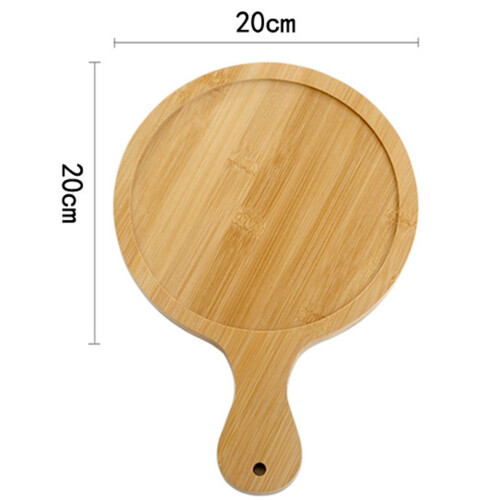 Round Bamboo Wood Pizza Tray 8in with Comfortable Curved Handle 2