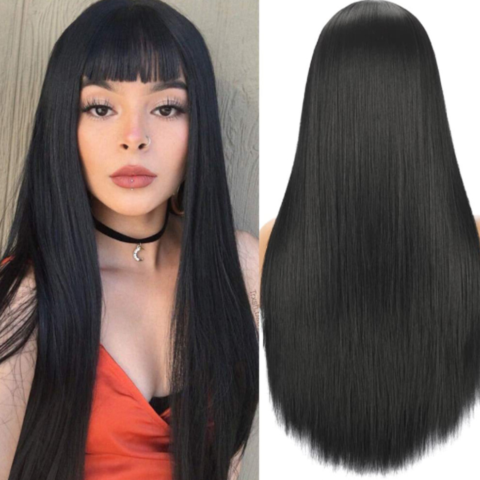 Unisex Black Elastic & Fluffy Wig With Bangs For Daily Wear And Cosplay