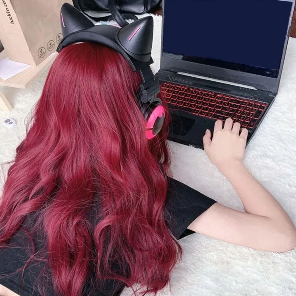 Unisex Red Adjustable Wine Long Curly Wig - High Temp Fiber Comfy & Stylish
