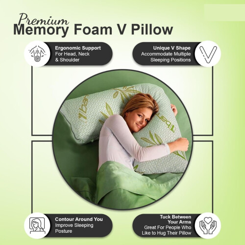 Orthopedic V-Shaped Bamboo Memory Foam Pillow Support 2