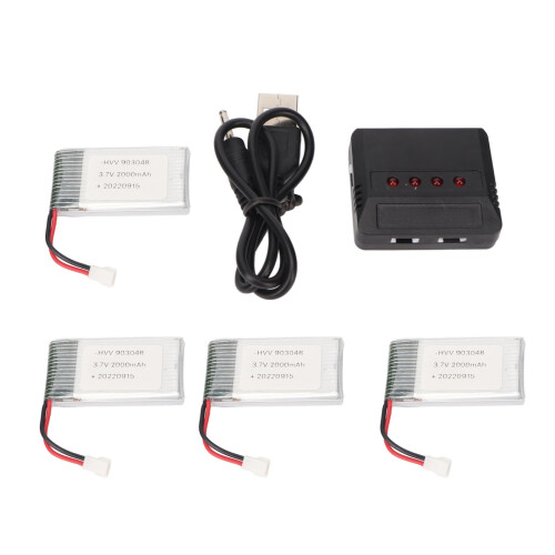 4PCS 903048 3.7V 2000mAh Lithium Battery with Charger for RC Drones 1