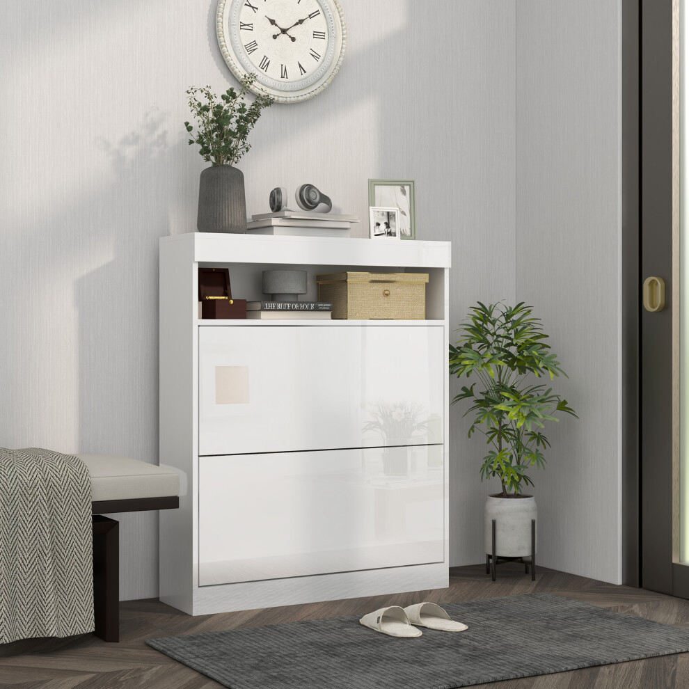 Homcom Wall Mounted Or Freestanding Shoe Cabinet With 2 Flip Drawers, White