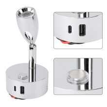 Lampada da lettura per camper DC12-24V cromata opaca USB 3 colori