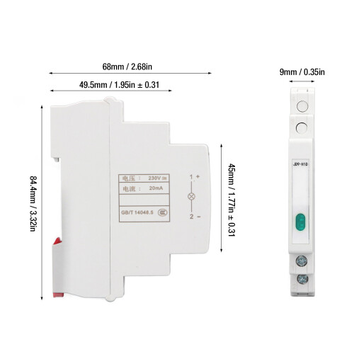 JD9-H1D Indicateur sur rail DIN 230 V CA/CC, 20 mA, IP20 1
