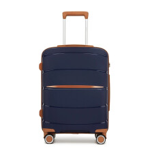 (Navy/Brown, 20nch) 20/24/28Inch Hard Shell 4 Wheels Suitcase Cabin Hand PP Luggage Check In Case