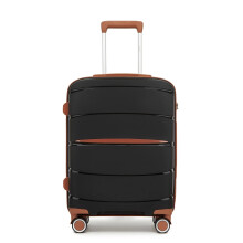 (Black/Brown, 24Inch) 20/24/28Inch Hard Shell 4 Wheels Suitcase Cabin Hand PP Luggage Check In Case