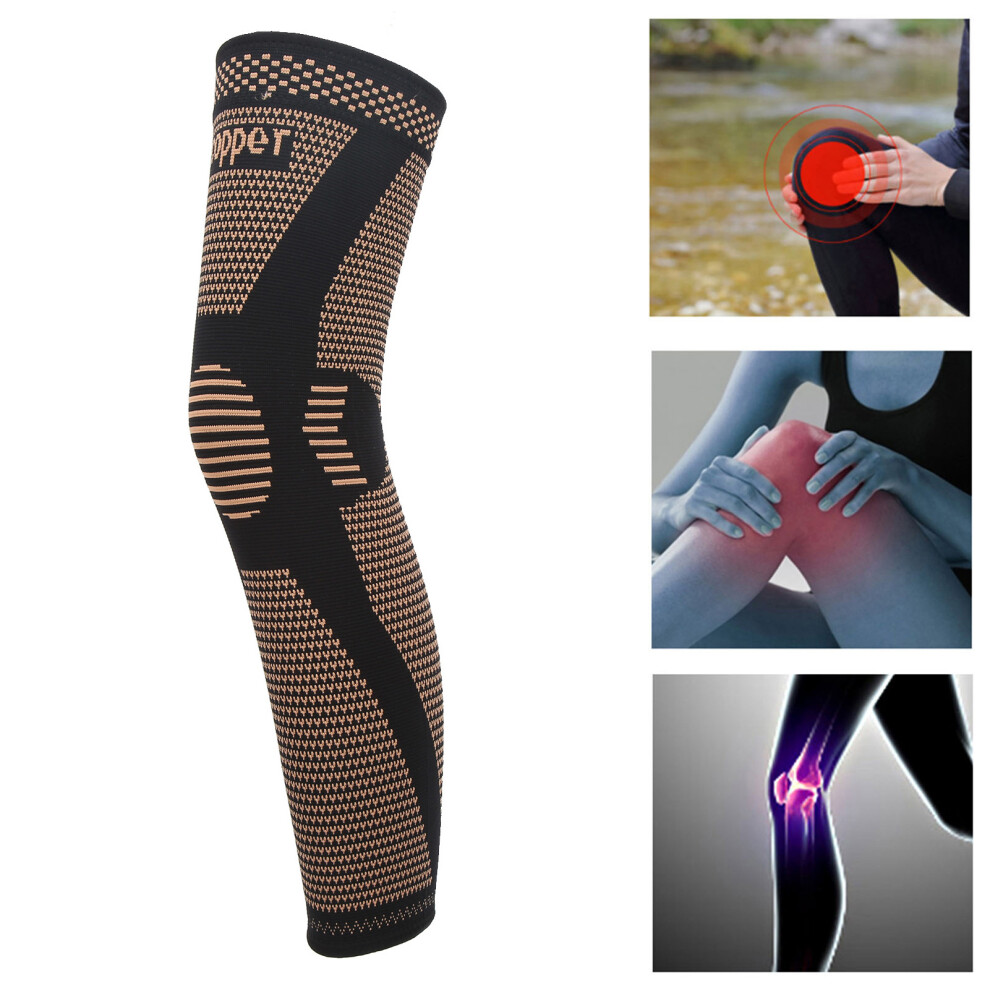 Black Elastic Sports Knee Guard Xxl Non Slip Compression Sleeve Nylon Leg Support Copper