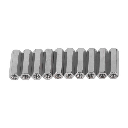 10Pcs M8x1.25 Stainless Steel Hex Coupling Nuts, Silver, L45mm 1