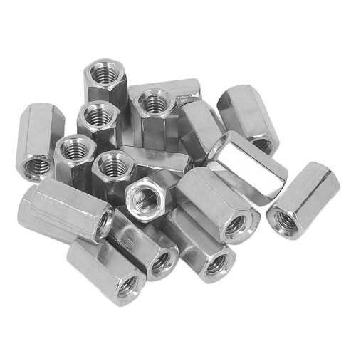 20PCS M6x1.0-10-L18mm Stainless Steel Hex Coupling Nuts, Silver 1