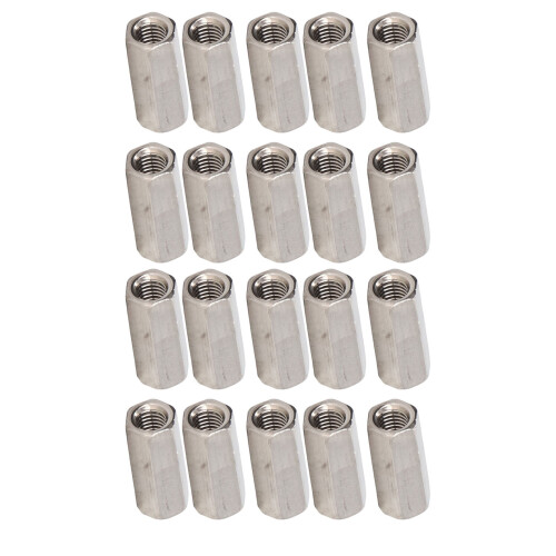 304 SS Rust-Proof M5 Hex Coupling Nuts 20Pcs Threaded Silver Set