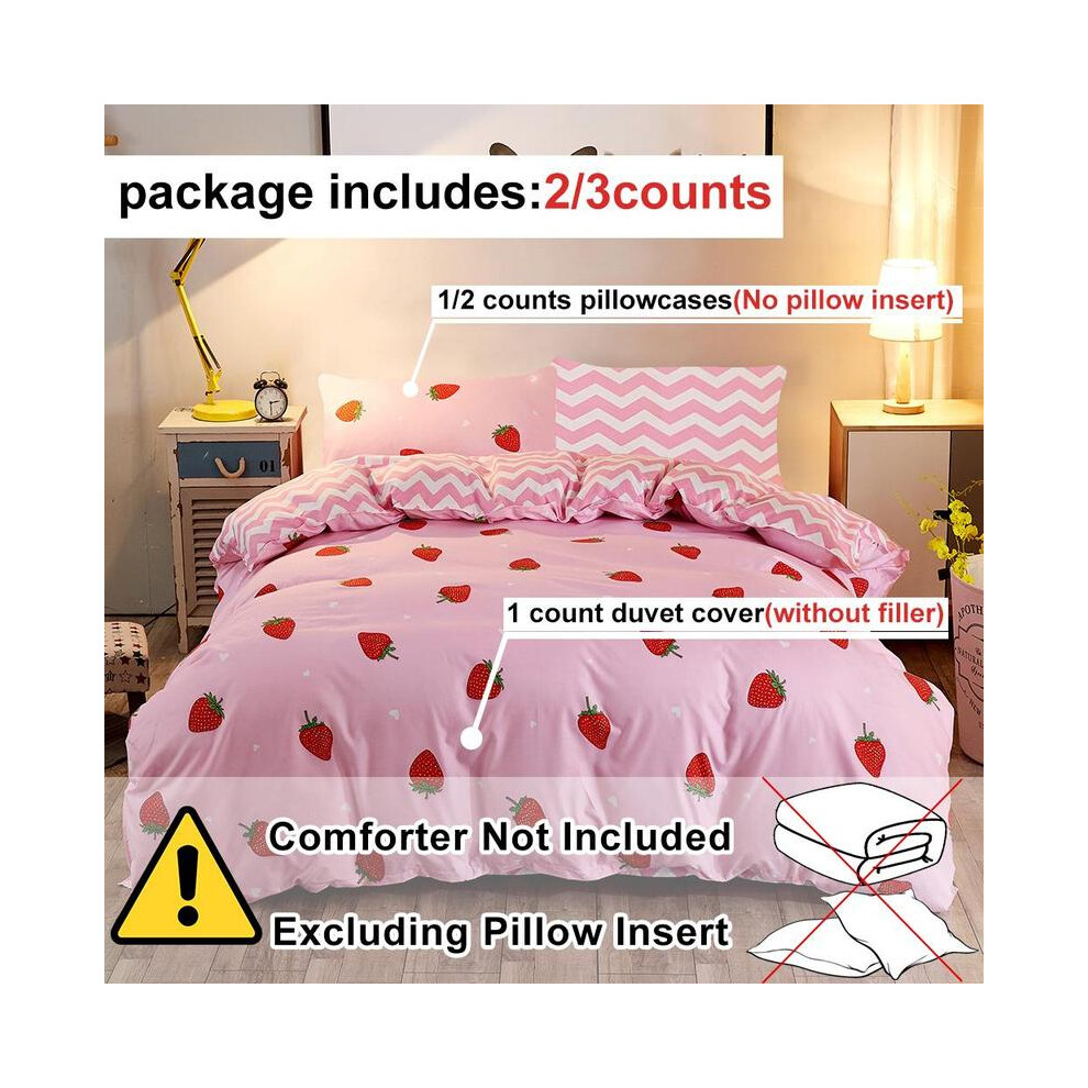 (A little strawberry, EU-Singleï¼1Duvet Cover+1Pillowcase) Strawberry Pattern Bedding Set, 1 Count Soft Comfortable Bedspread & 1/2 Counts Pillowcase-image-OPC-PJBDM6H-NEW