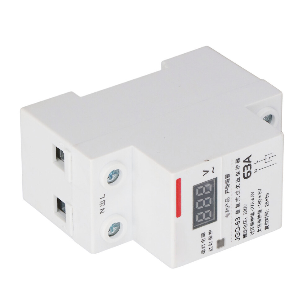 Self Recovery Voltage Protector 63A 230V Din Rail Over/Under Voltage Safeguard 7691332461954