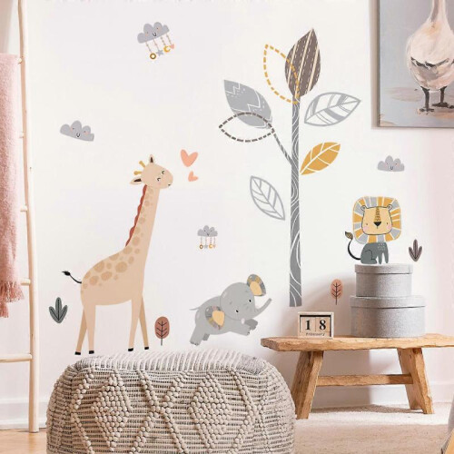 Jungle Animal Wall Decals Tree Boho Wall Stickers Mural Decals Safari ...