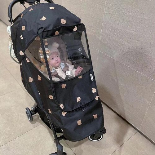 Windproof Waterproof Bear Pattern Stroller Cover for Outdoor Travel, Black 2