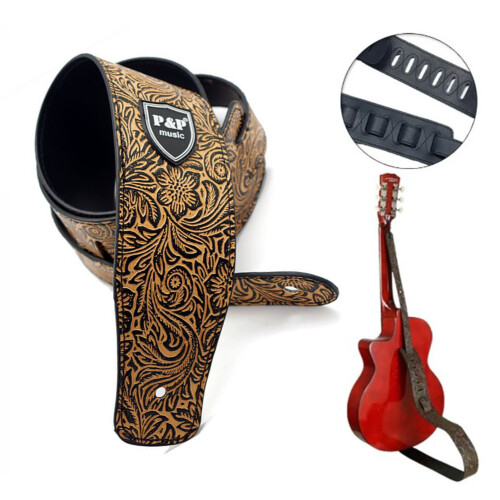Correa de guitarra ajustable con estampado floral amarillo PU 2