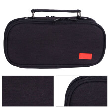 High Capacity Canvas Pencil Case 24x12x7.5cm Double Zippers Black