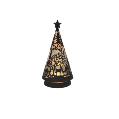 (Black) LED Light Up Festive Christmas Tree Spinner - 26cm