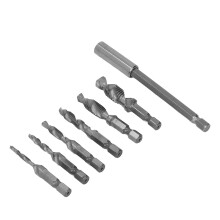Stahl- und Aluminium-Bohrer- und Gewindebohrer-Set mit Sechskant-Schaft, Spiralbohrer M3–M10, silberne Metall-Bits